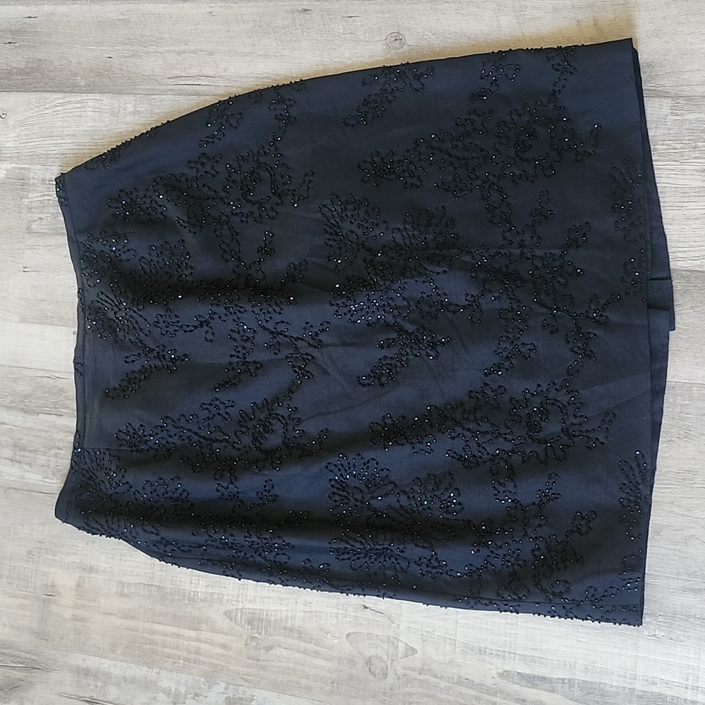 Dana Buchman Vintage Silk Beaded Black Midi Skirt Size 14